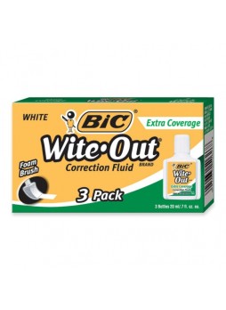BIC WOFEC324 Wite-Out Extra Coverage Correction Fluid, 0.68fl, Pack of 3